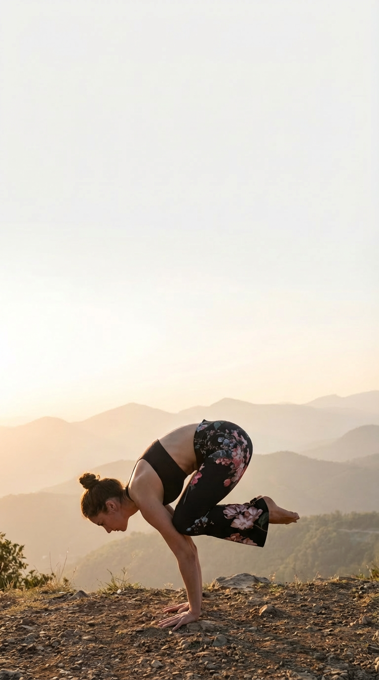 Black floral Cross Waisted Flair Leggings featuring a crossover waistband, worn during a yoga pose outdoors.