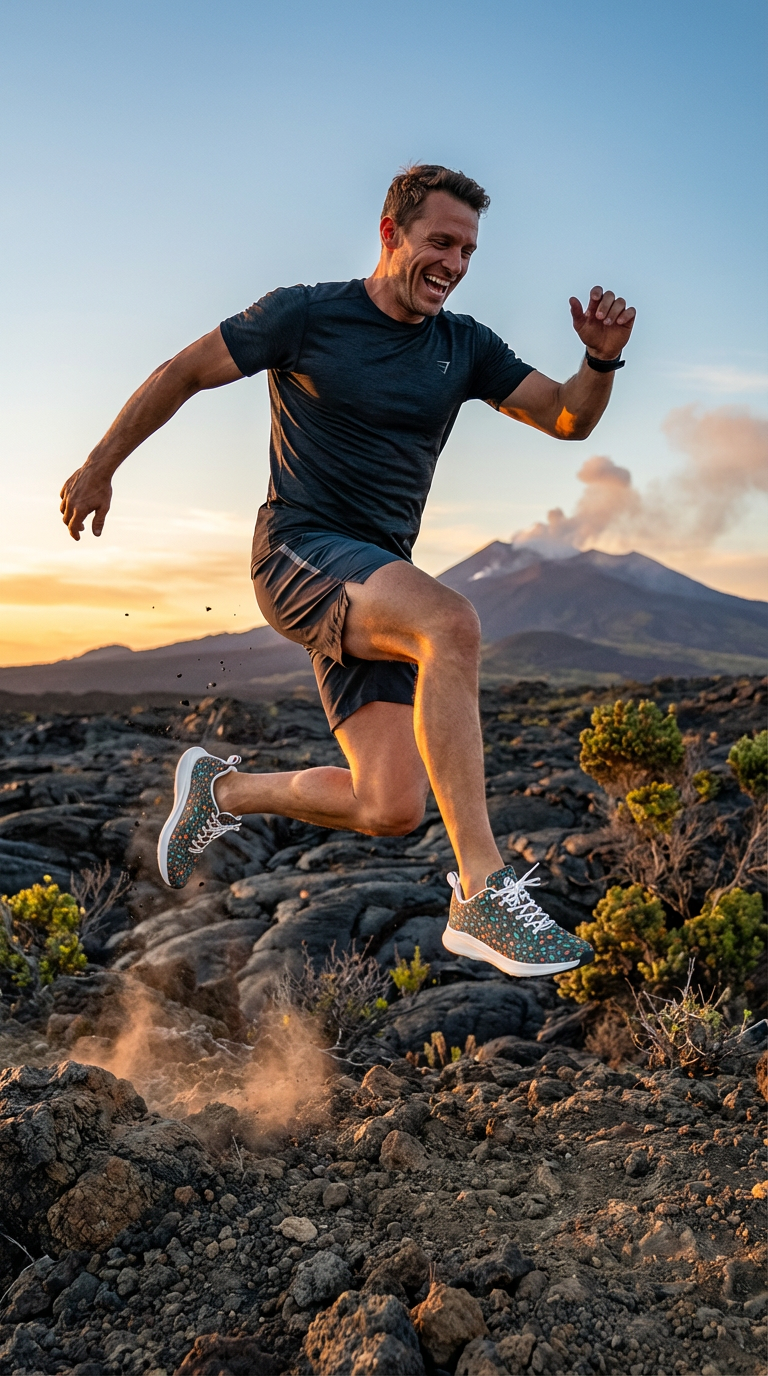 Men's Wild Leopards iSquared Runners in a vibrant pattern, worn with athletic shorts, featuring a sleek, breathable design.
