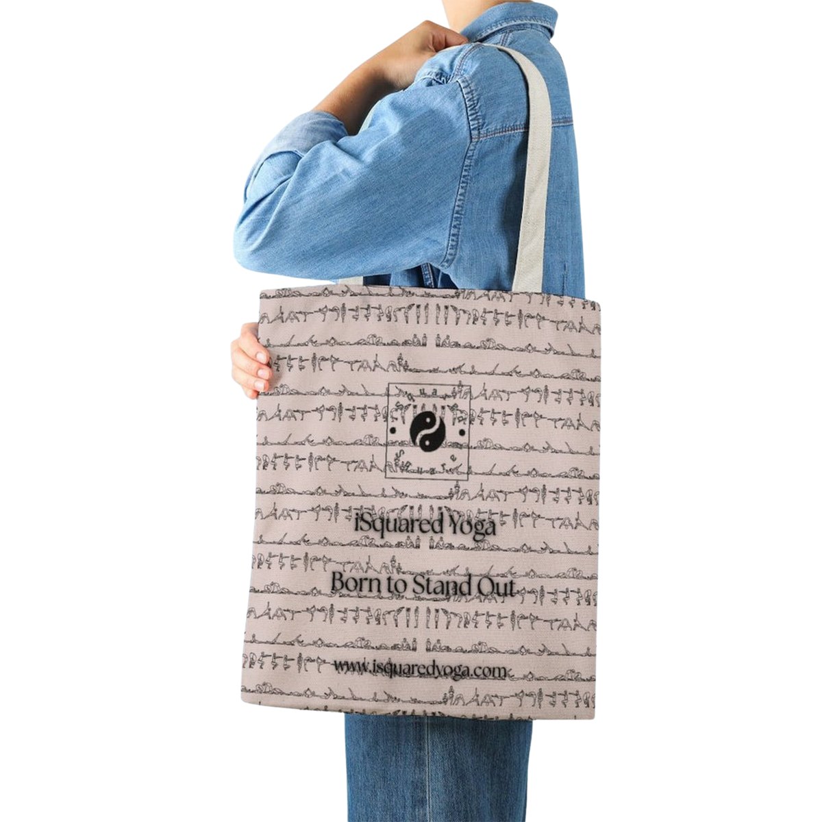 Bikram Pastel iSquared Yoga tote bag in 100% cotton canvas with double-sided 26-posture Bikram series print