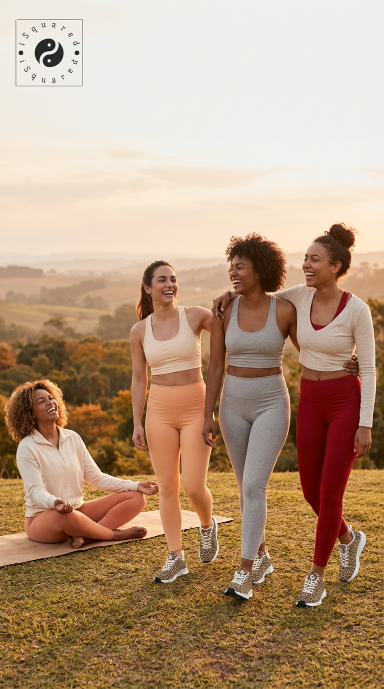 Women are walking outdoors in colorful activewear featuring the Wild Leopards iSquared Women Runners.