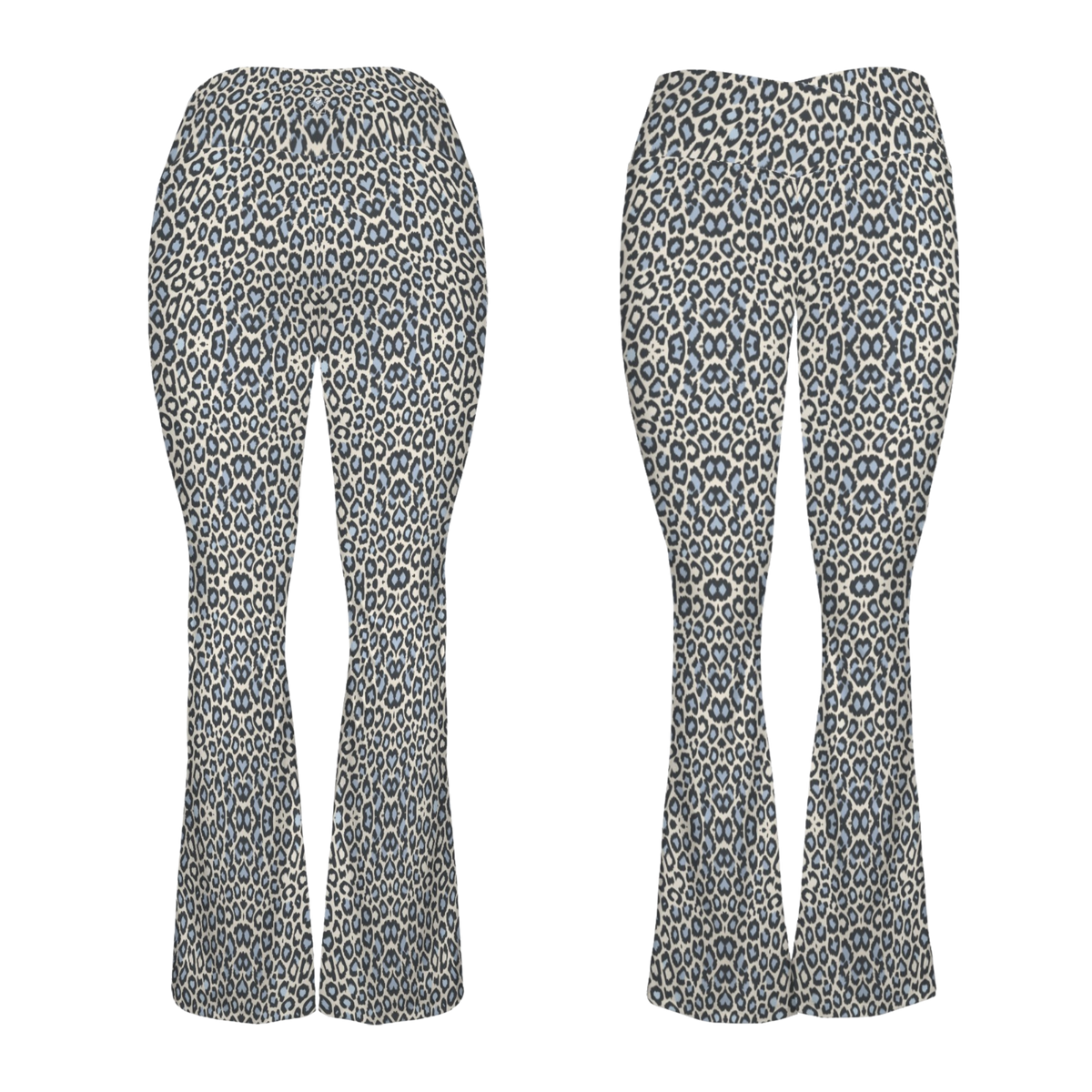 Flare leggings in a wild leopard print featuring a crossover waistband and a fitted silhouette for a stylish look.
