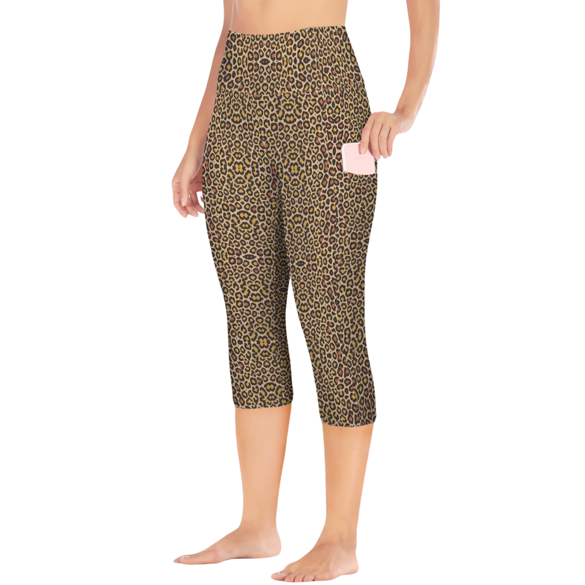 Wild Leopards iSquared Pocket Capri leggings with high-rise waist, mid-calf length, and two side pockets