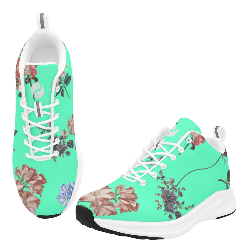 Botanicals - iSquared Women Runners in refreshing turquoise with floral patterns, featuring a white sole and laces.