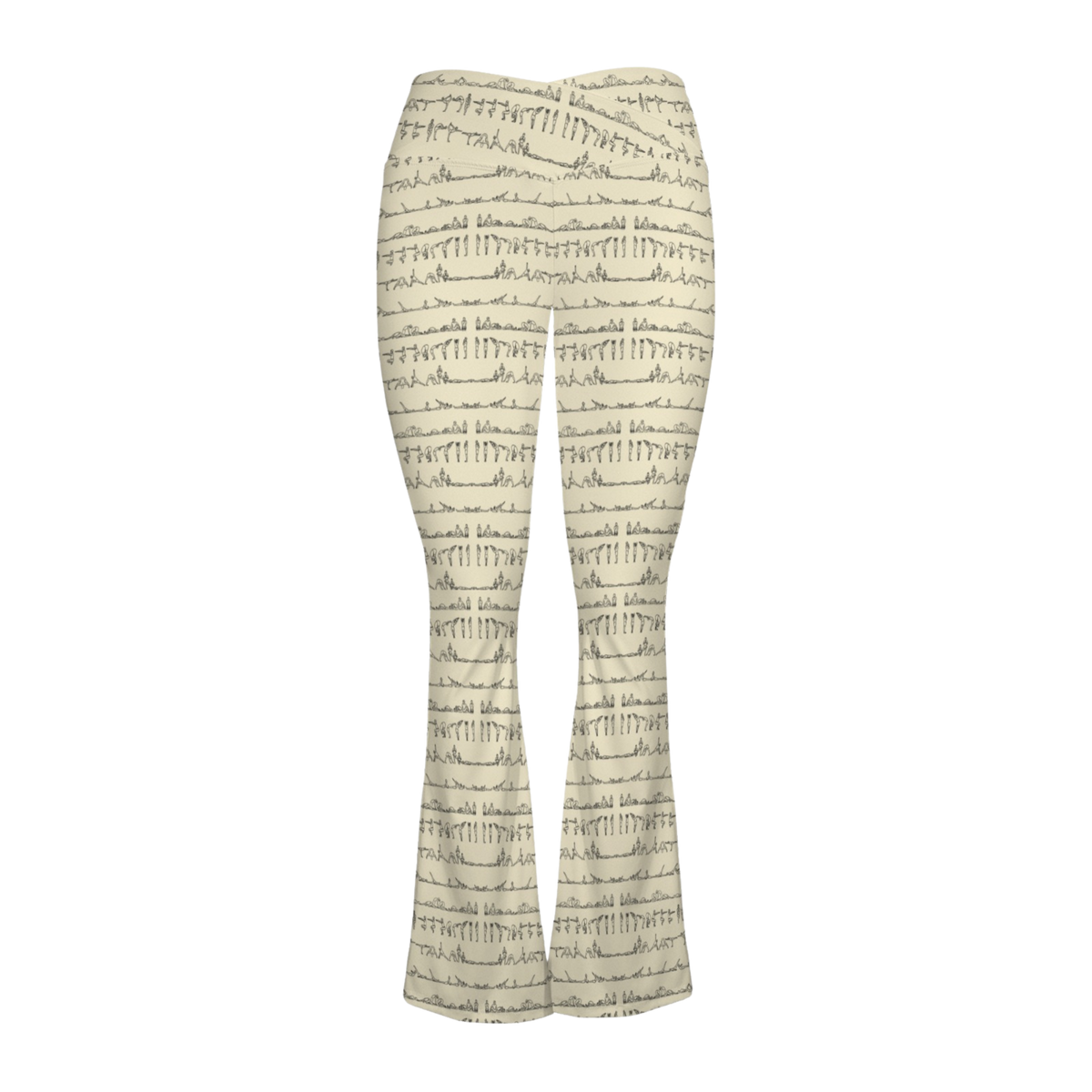 Bikram Pastel Cross Waisted Flare Leggings with crossover waistband, V seam, and flare leg silhouette