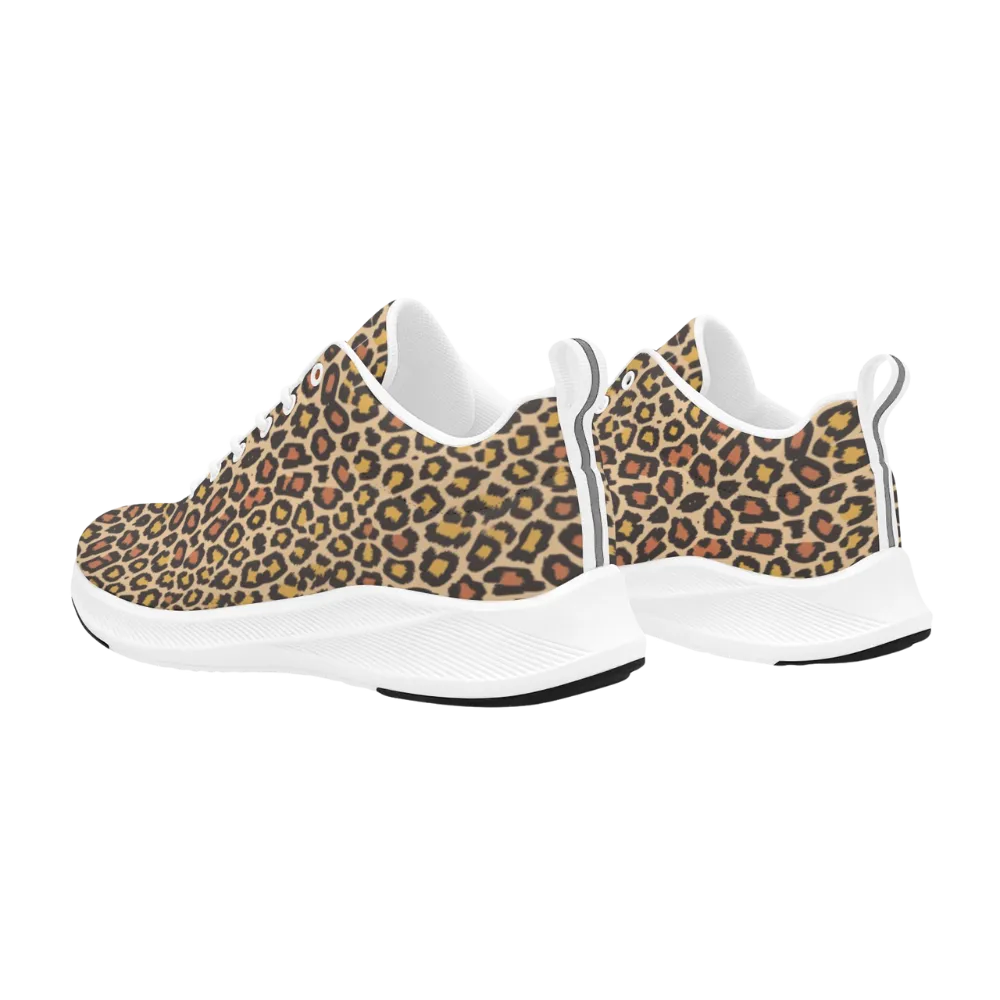 Wild Leopards iSquared Men Runners feature a classic leopard print with golden and black spots, complemented by a white outsole.