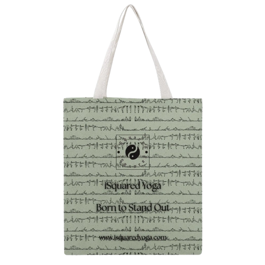 Bikram Pastel iSquared Yoga tote bag in 100% cotton canvas with double-sided 26-posture Bikram series print