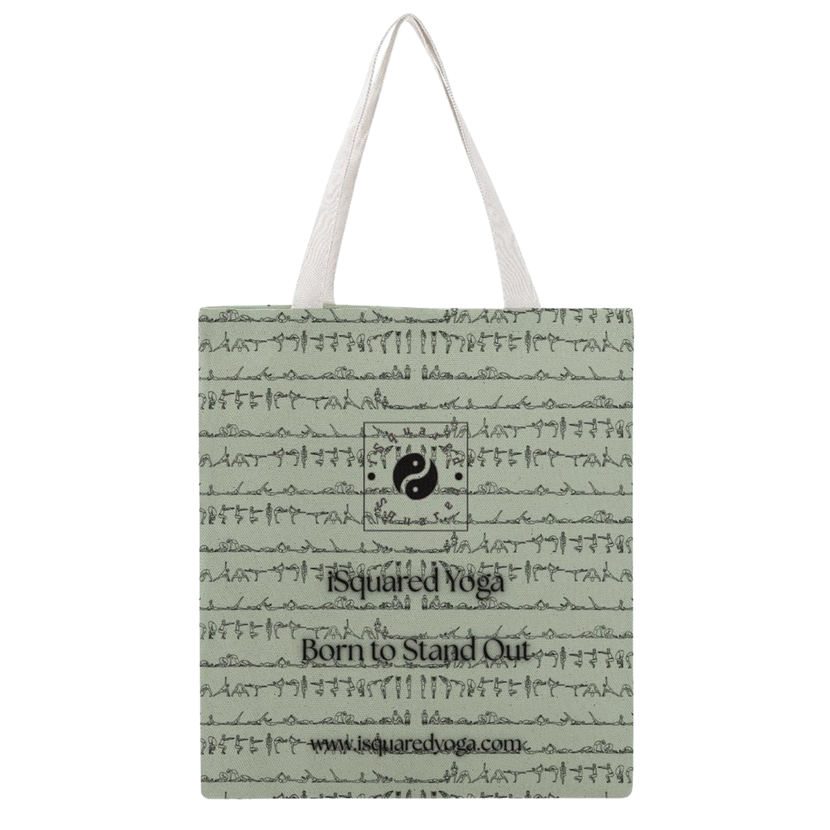 Bikram Pastel iSquared Yoga tote bag in 100% cotton canvas with double-sided 26-posture Bikram series print