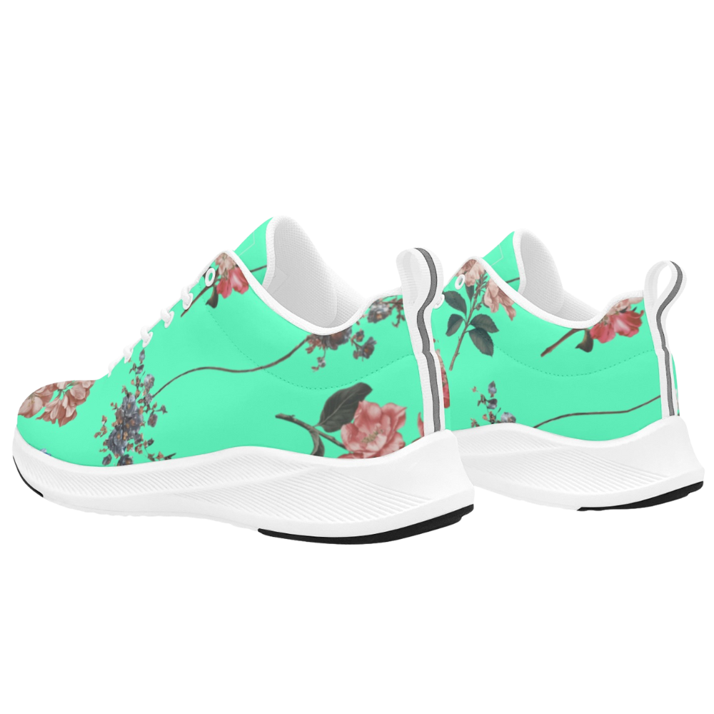 Vibrant turquoise iSquared Women Runners with floral details, soft faux suede, and white soles. Ideal for casual wear.
