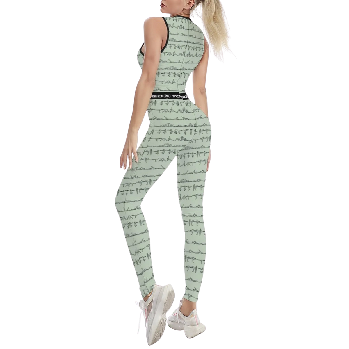 Sleeveless pastel green iSquared jumpsuit with a fitted silhouette, subtle pattern, and high-waisted design.