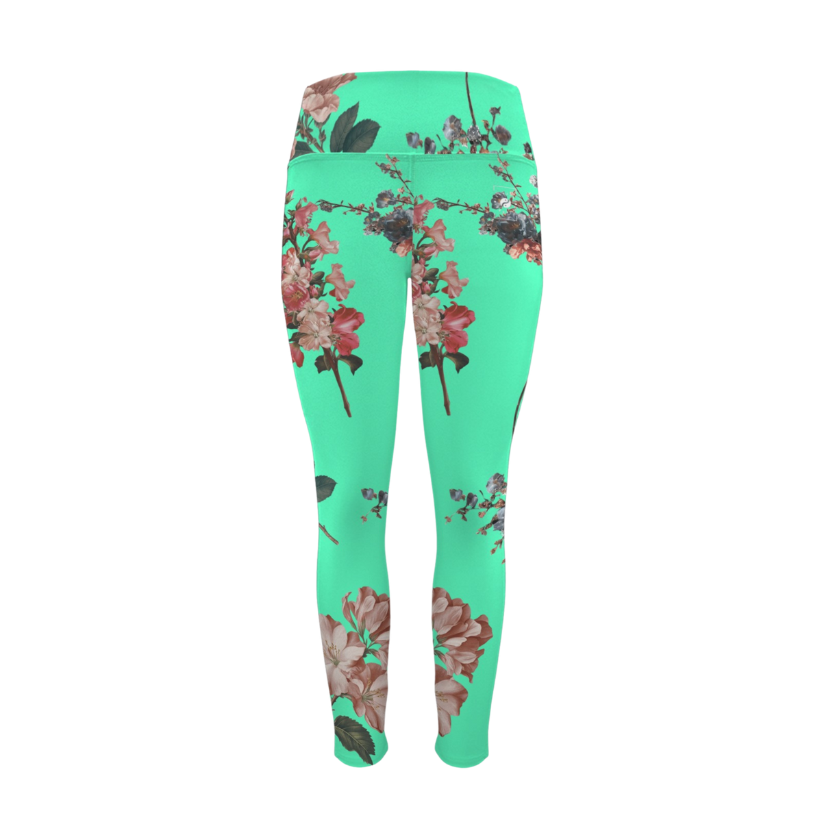 Botanicals iSquared Pocket Leggings in refreshing turquoise with floral patterns, featuring a high-rise waistband and side pockets.