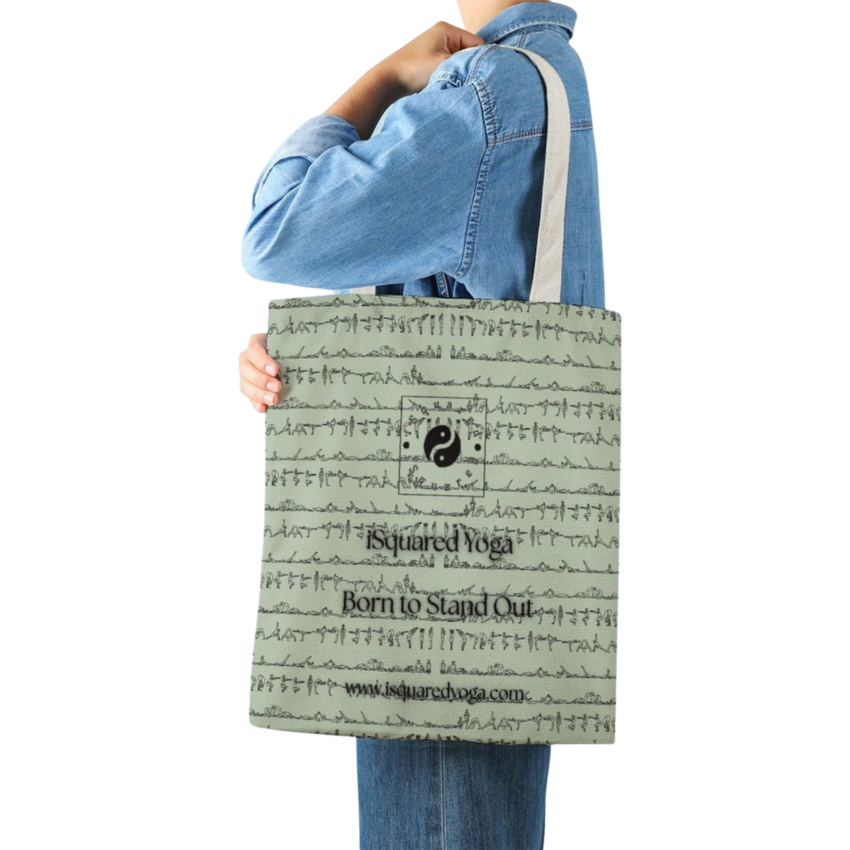 Bikram Pastel iSquared Yoga tote bag in 100% cotton canvas with double-sided 26-posture Bikram series print