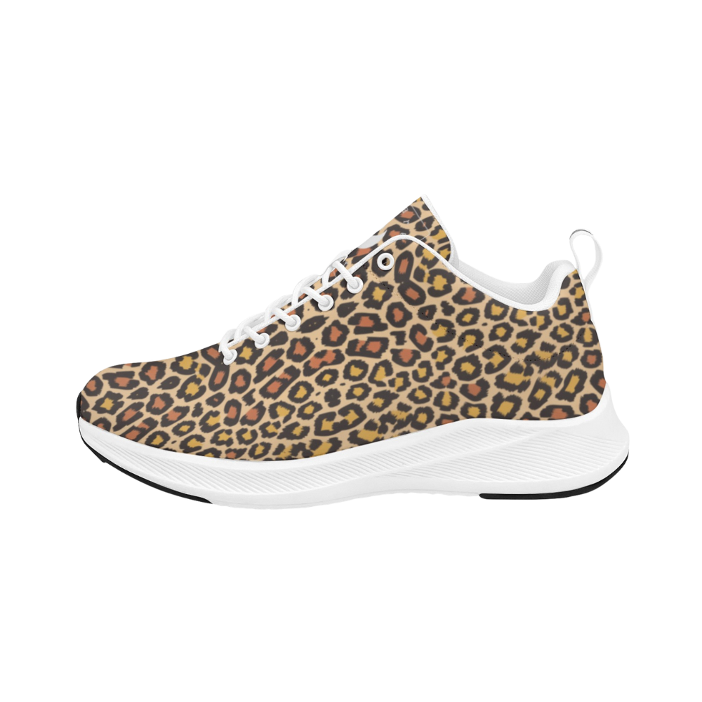 Wild Leopards iSquared Men Runners featuring a classic leopard print in golden and black with orange accents, white sole.