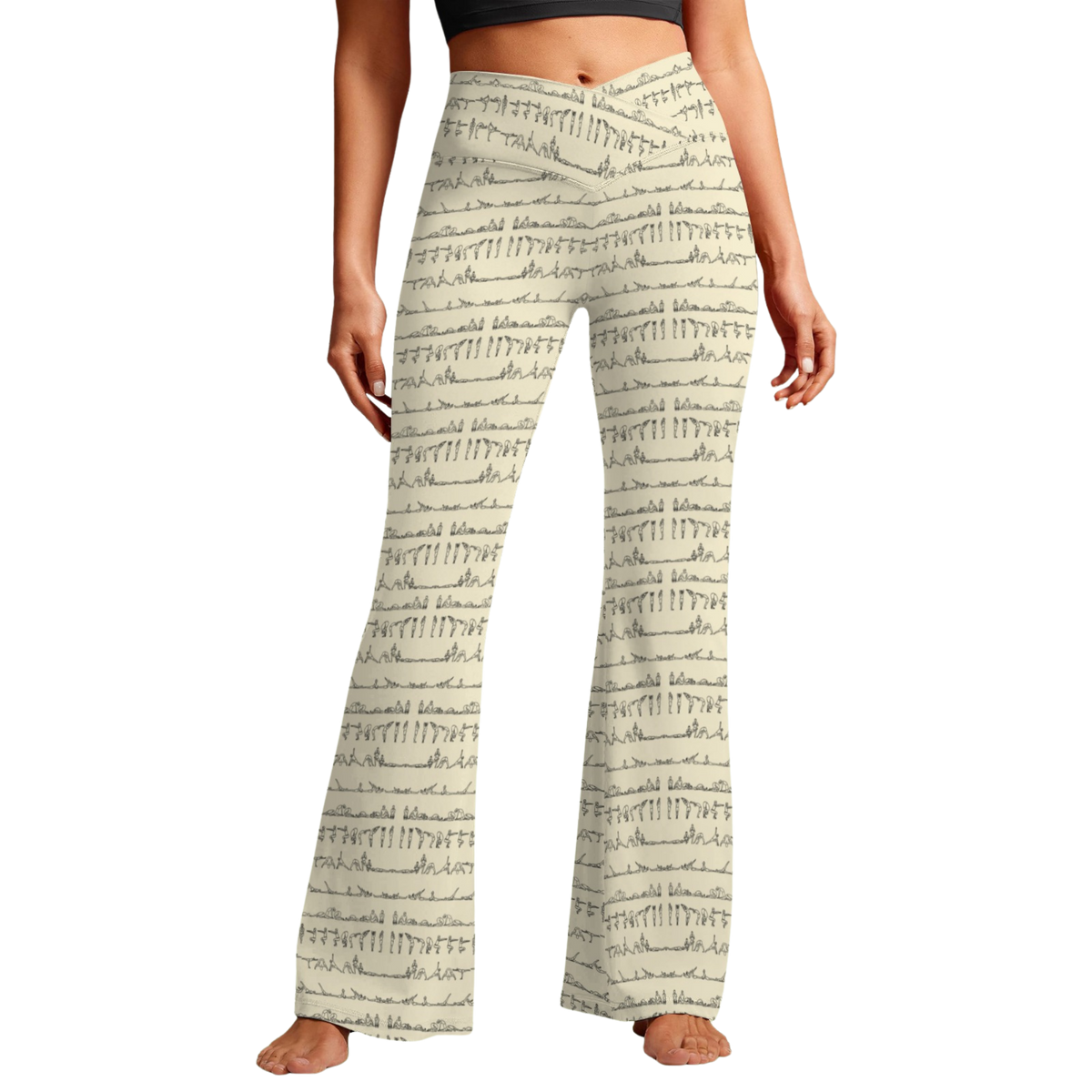 Bikram Pastel Cross Waisted Flare Leggings with crossover waistband, V seam, and flare leg silhouette