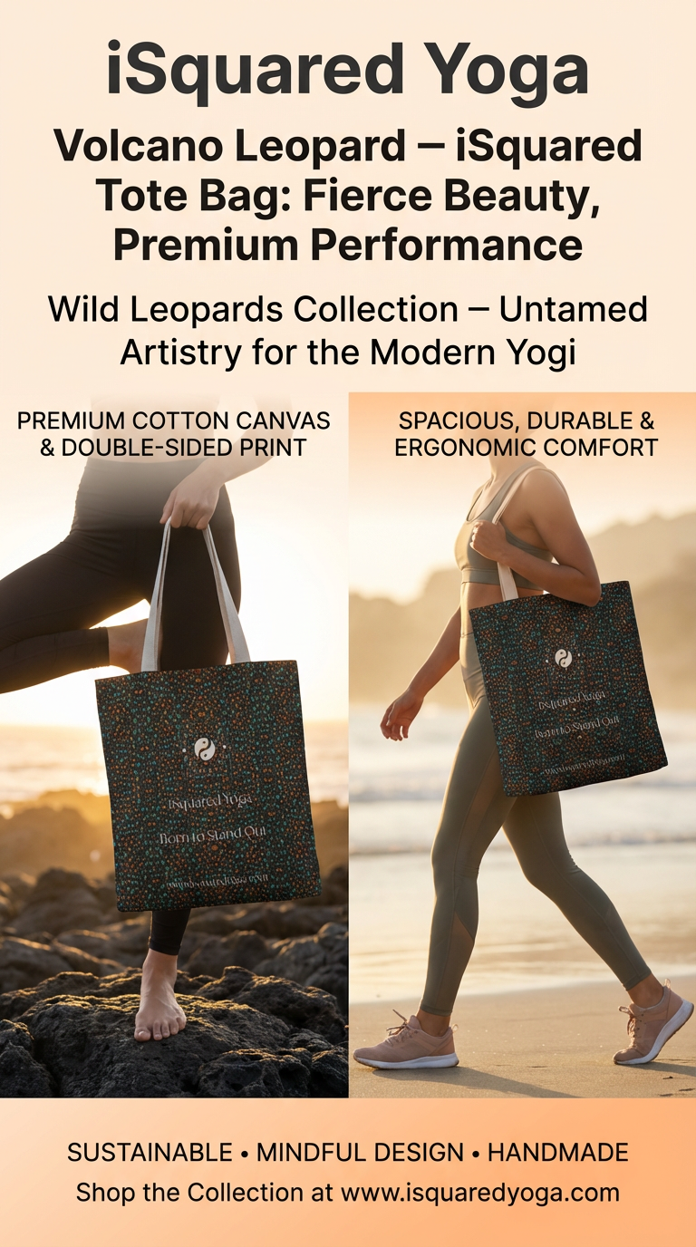 Tote bag with a vibrant Volcano Leopard print design, featuring unique color blends of orange and blue.