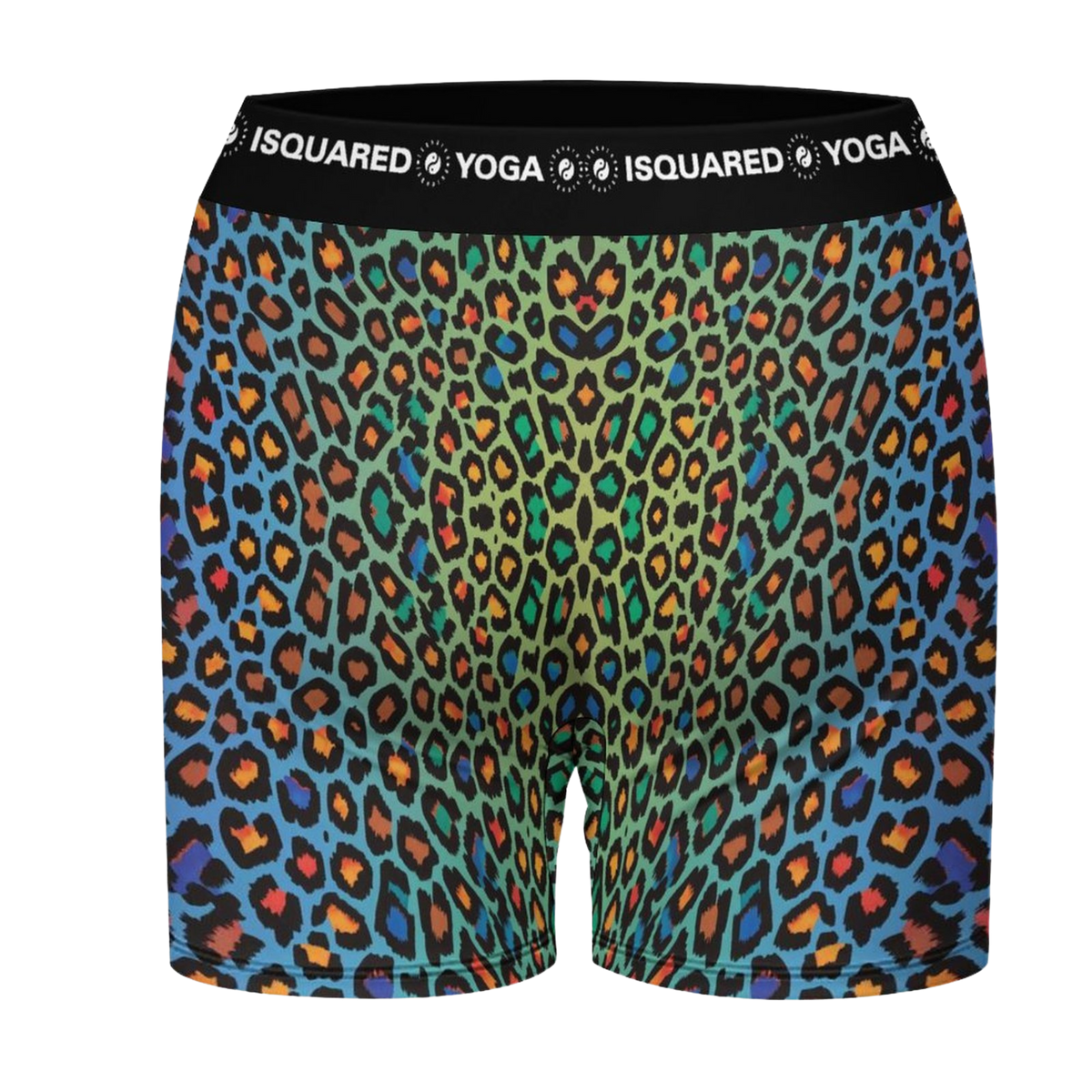 Vibrant Wild Leopards shorts featuring a colorful leopard print in greens, blues, oranges, and blacks with a secure waistband.