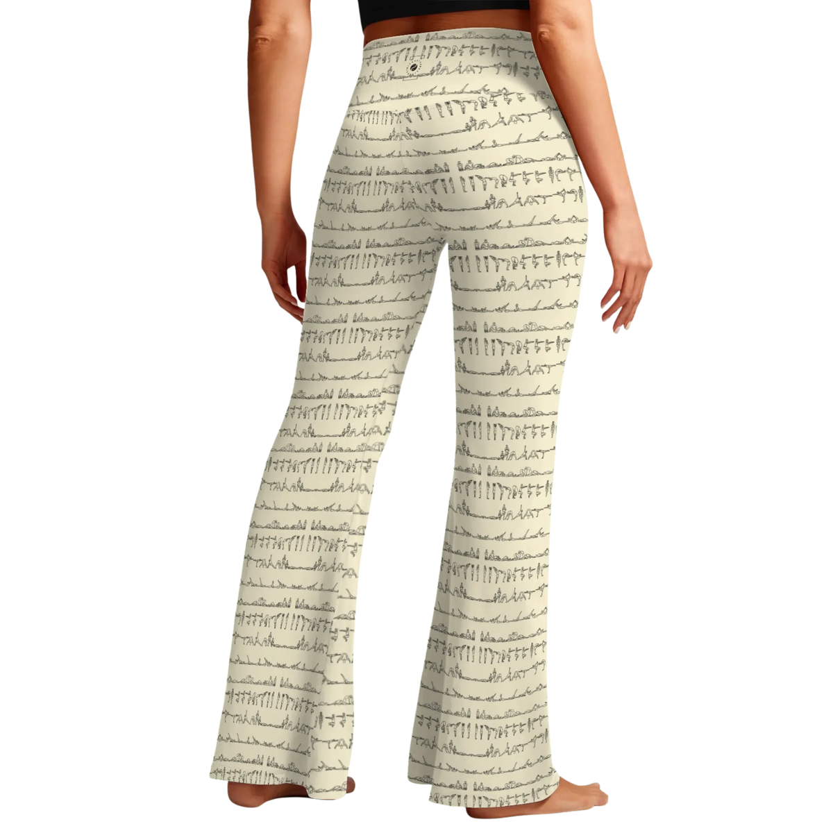 Bikram Pastel Cross Waisted Flare Leggings with crossover waistband, V seam, and flare leg silhouette