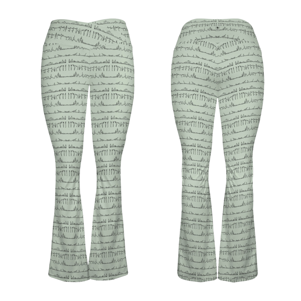 Bikram Pastel Cross Waisted Flare Leggings with crossover waistband, V seam, and flare leg silhouette