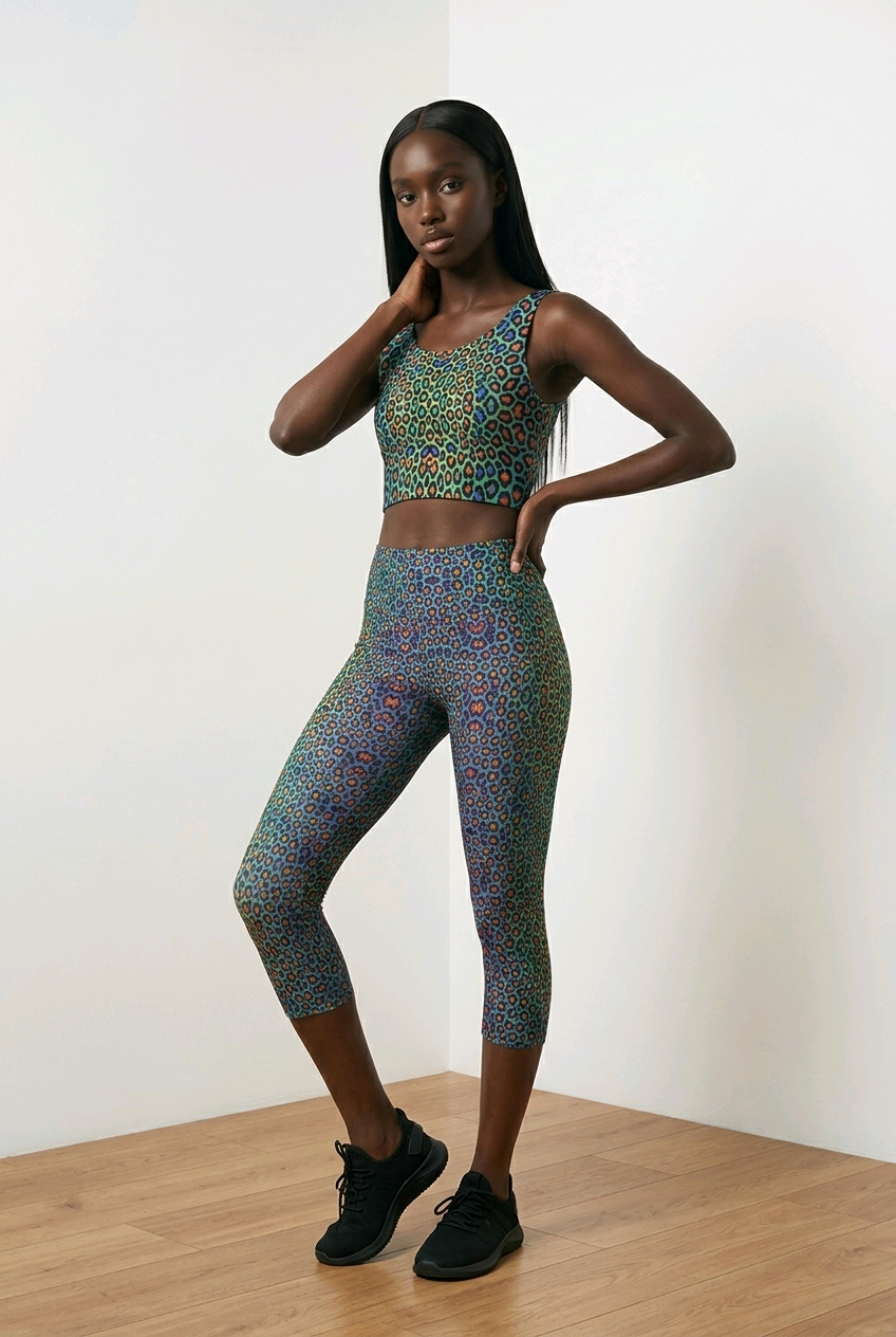 Wild Leopards iSquared Pocket Capri leggings with high-rise waist, mid-calf length, and two side pockets