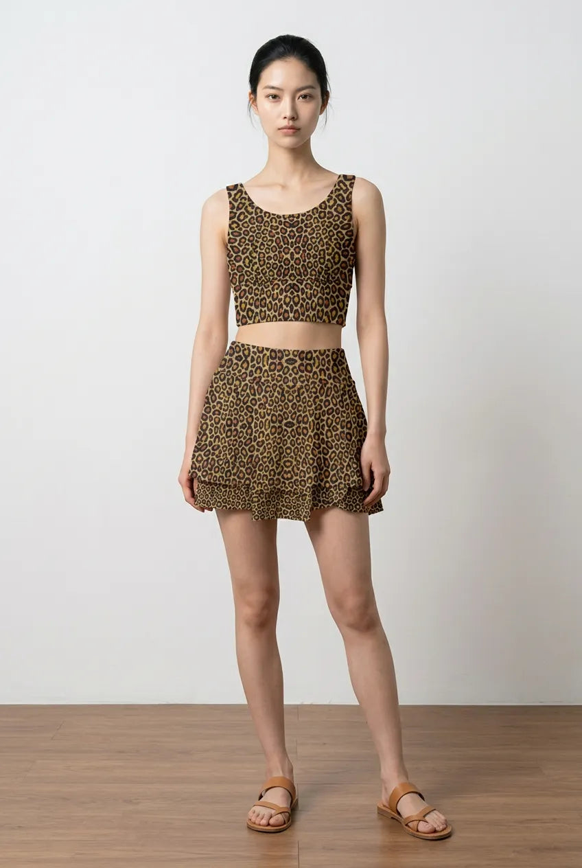 Wild Leopards iSquared Ruffle Skirt with high waist, layered ruffles, and built-in shorts