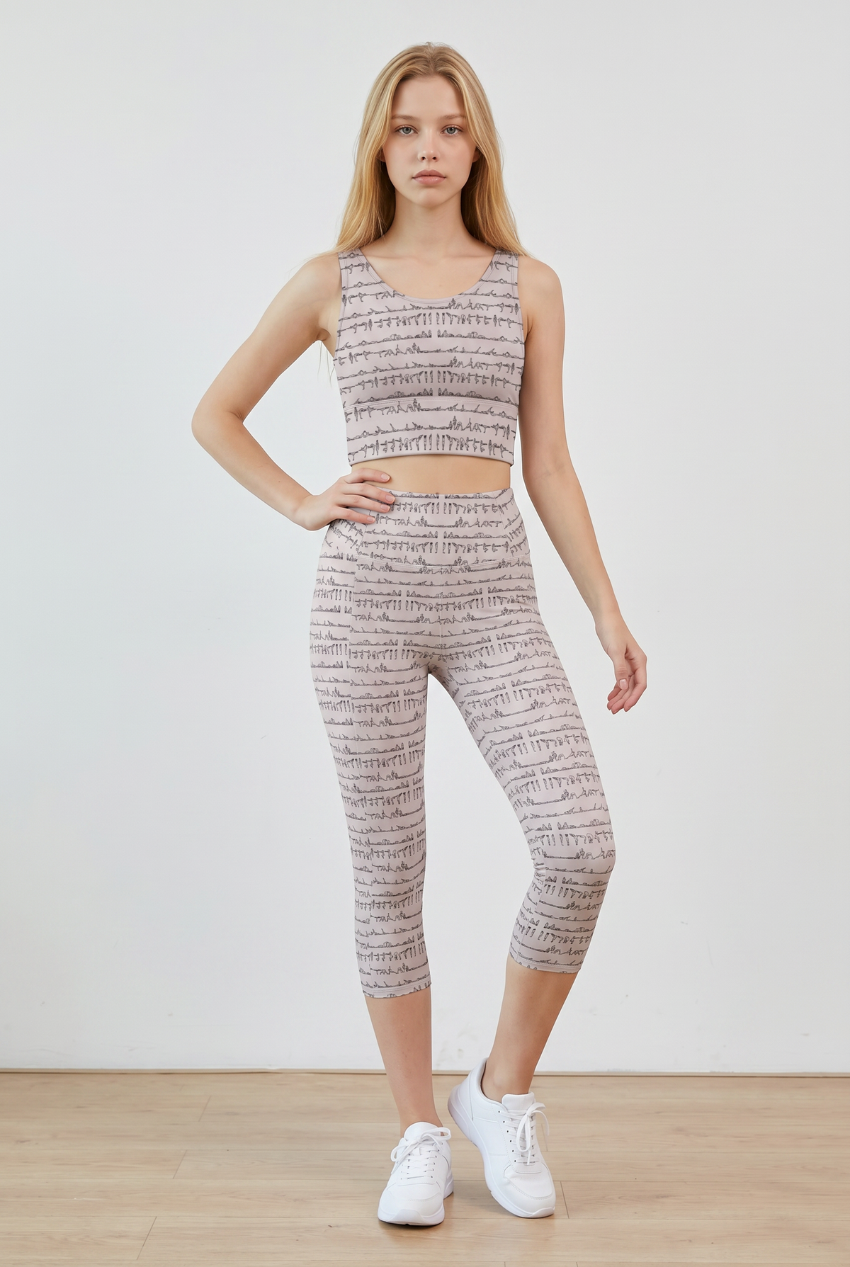 Bikram Pastel iSquared Crop Top with U-back, removable pads, cropped fit, and pastel all-over print