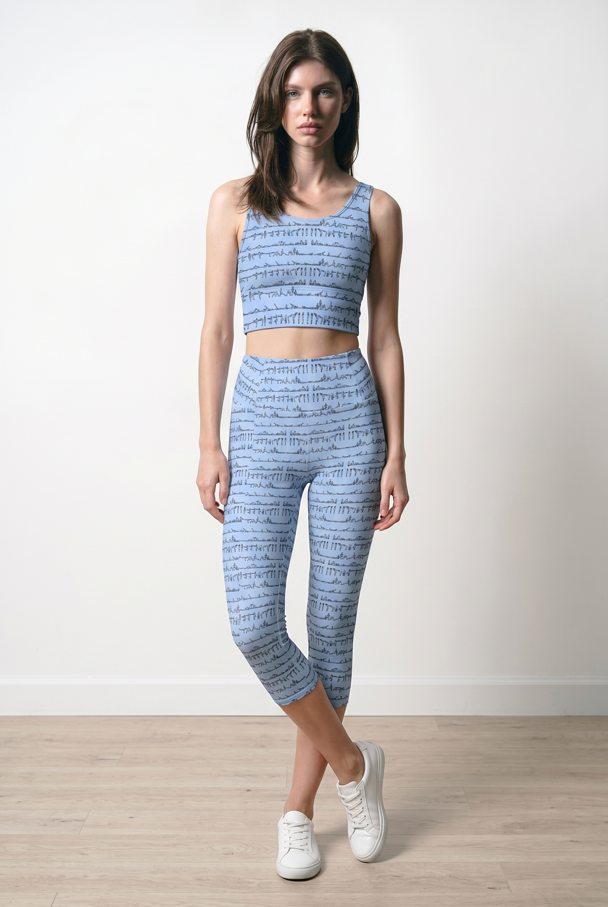 Bikram Pastel iSquared Crop Top with U-back, removable pads, cropped fit, and pastel all-over print