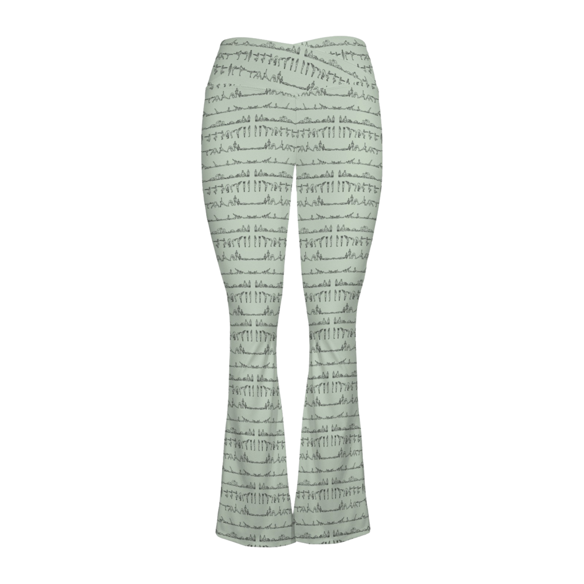 Bikram Pastel Cross Waisted Flare Leggings with crossover waistband, V seam, and flare leg silhouette