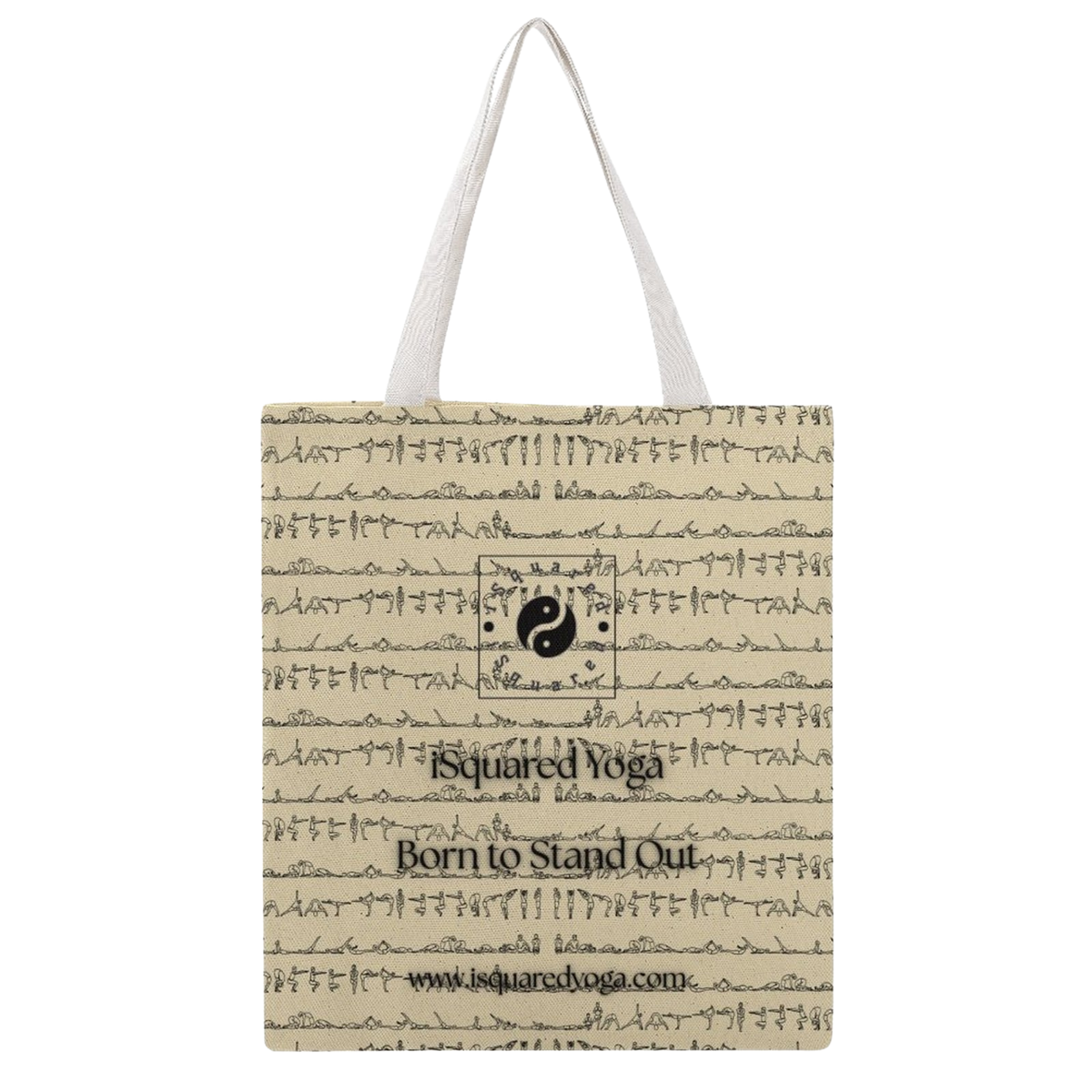 Bikram Pastel iSquared Yoga tote bag in 100% cotton canvas with double-sided 26-posture Bikram series print