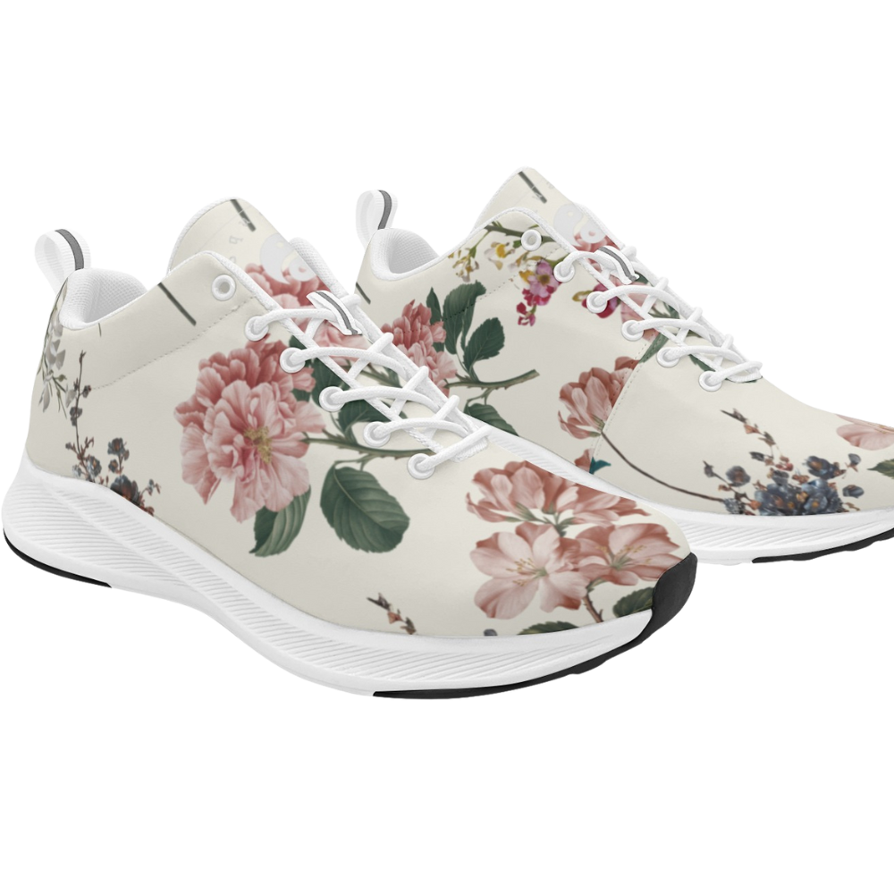 Botanicals iSquared Women Runners feature a floral print on a cream background, with a white sole and lace-up design.