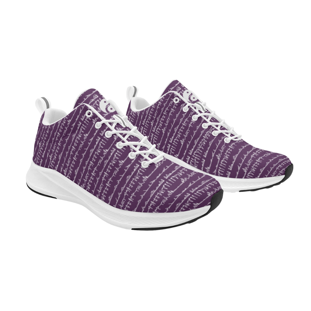 Bikram Ember iSquared Men Runners in a purple patterned design with white laces and outsole, featuring a breathable faux suede upper.