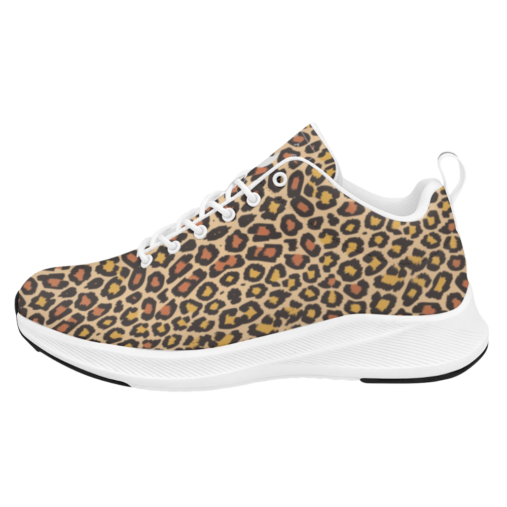 Wild Leopards iSquared Women Runners feature a classic leopard print in golden and black, with white soles and laces.