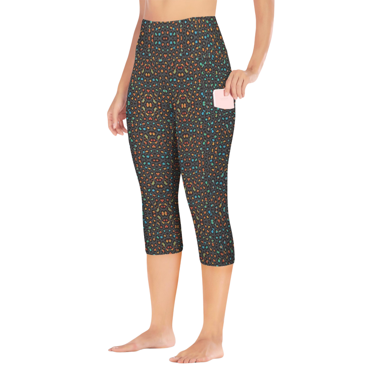Wild Leopards iSquared Pocket Capri leggings with high-rise waist, mid-calf length, and two side pockets
