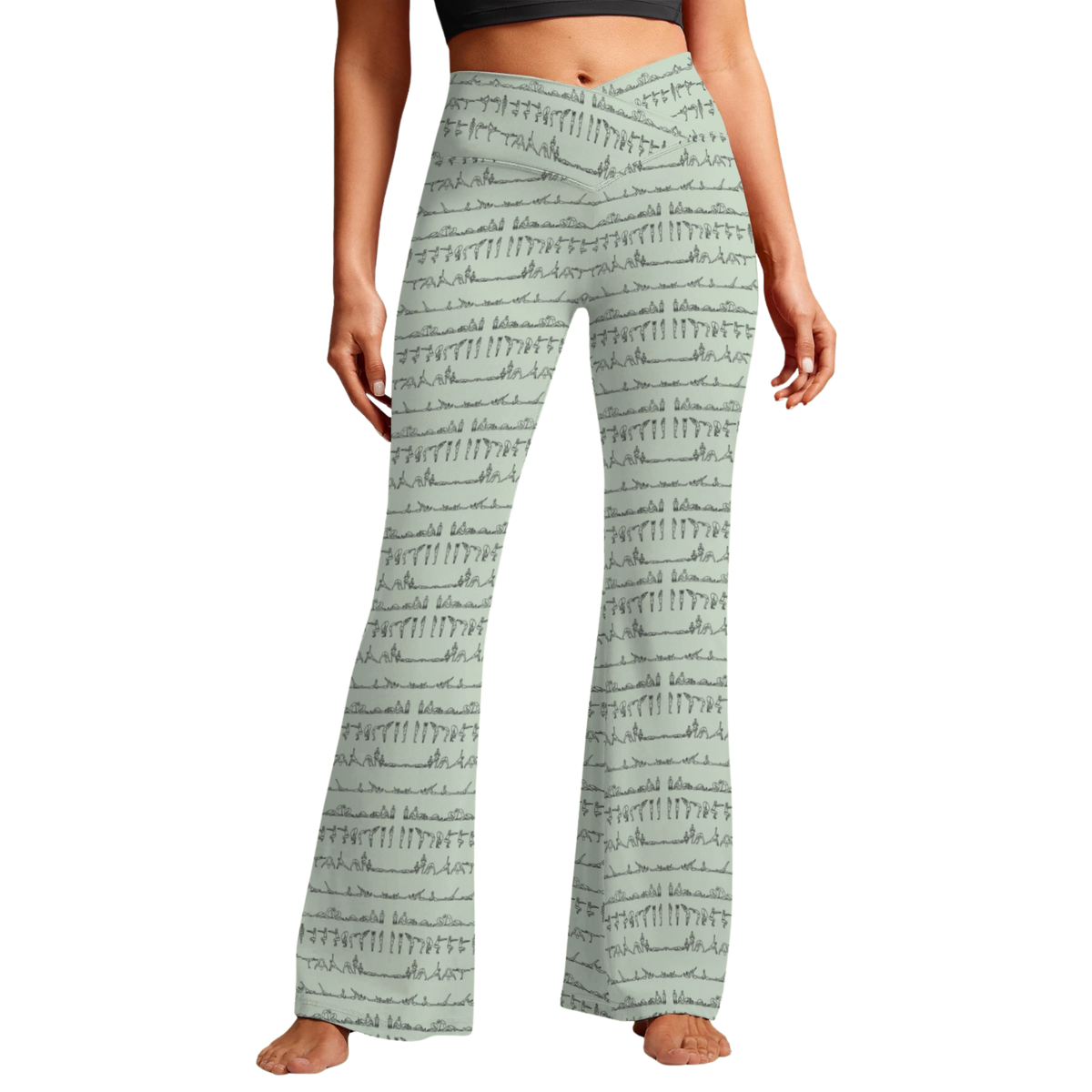 Bikram Pastel Cross Waisted Flare Leggings with crossover waistband, V seam, and flare leg silhouette
