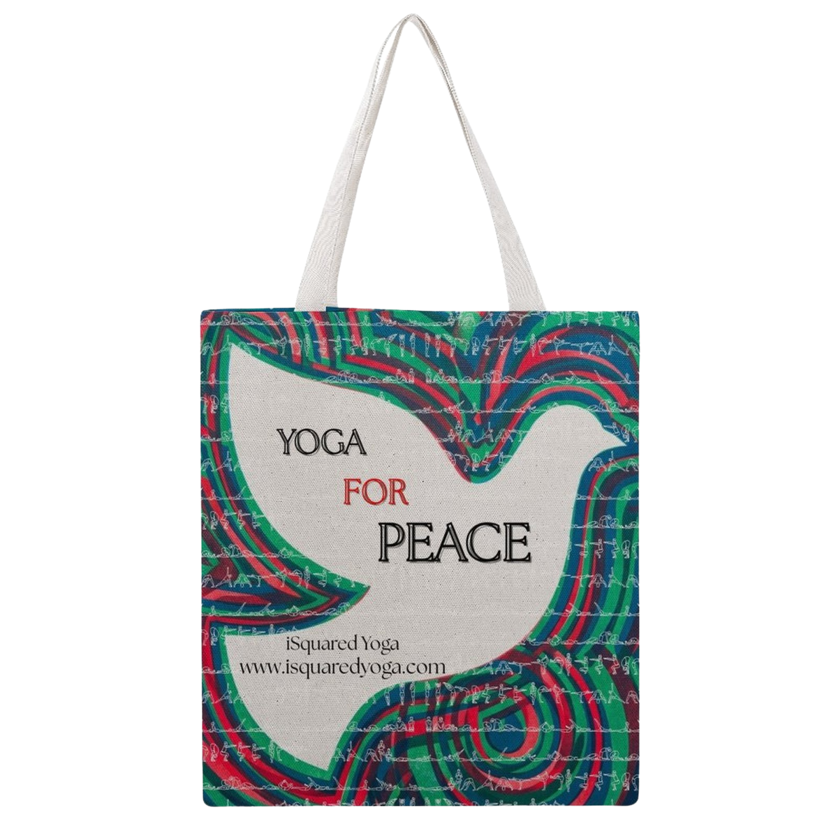 Yoga For Peace iSquared tote bag in 100% cotton canvas with double-sided peace print and shoulder straps