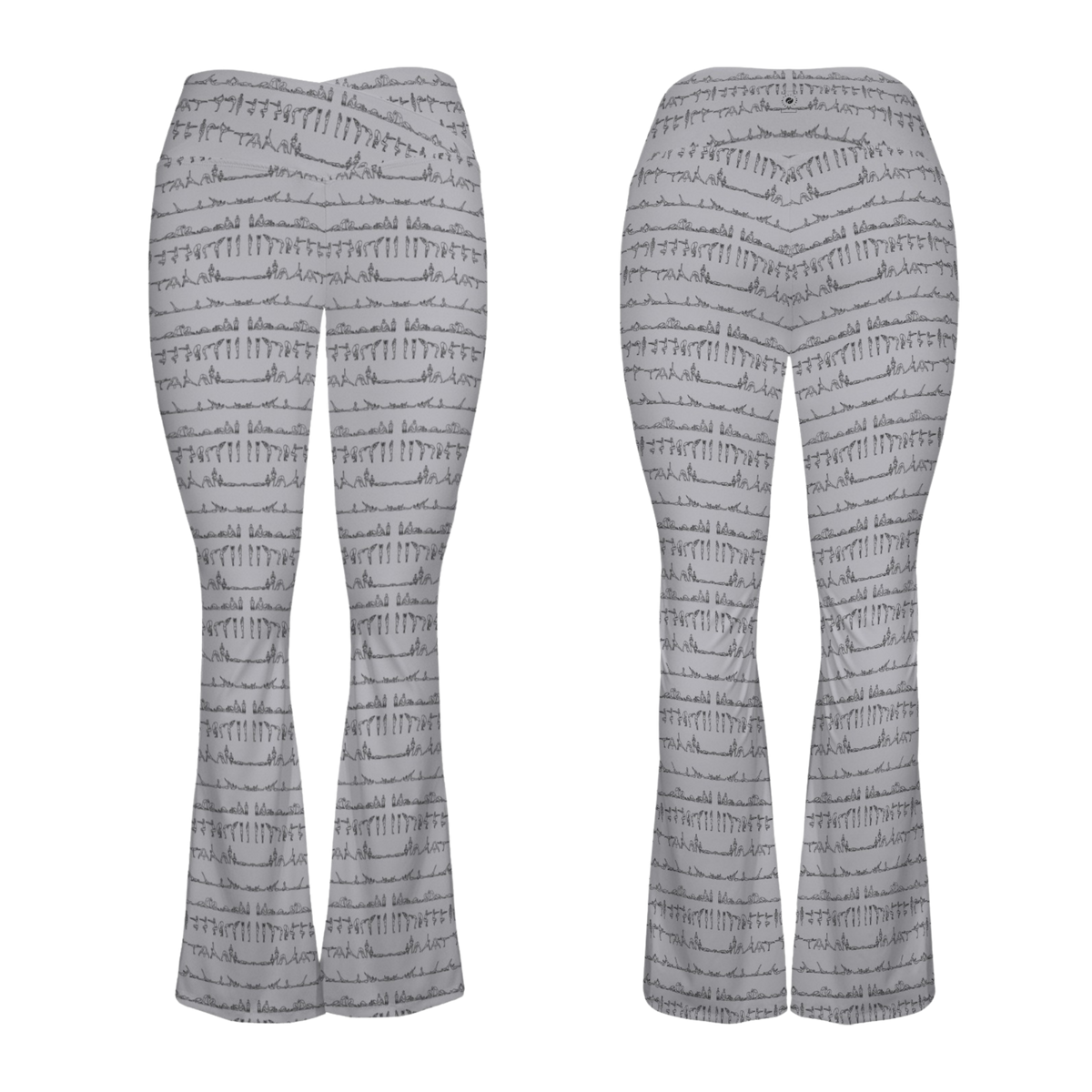 Bikram Pastel Cross Waisted Flare Leggings with crossover waistband, V seam, and flare leg silhouette
