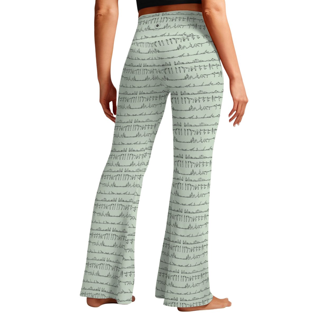 Bikram Pastel Cross Waisted Flare Leggings with crossover waistband, V seam, and flare leg silhouette