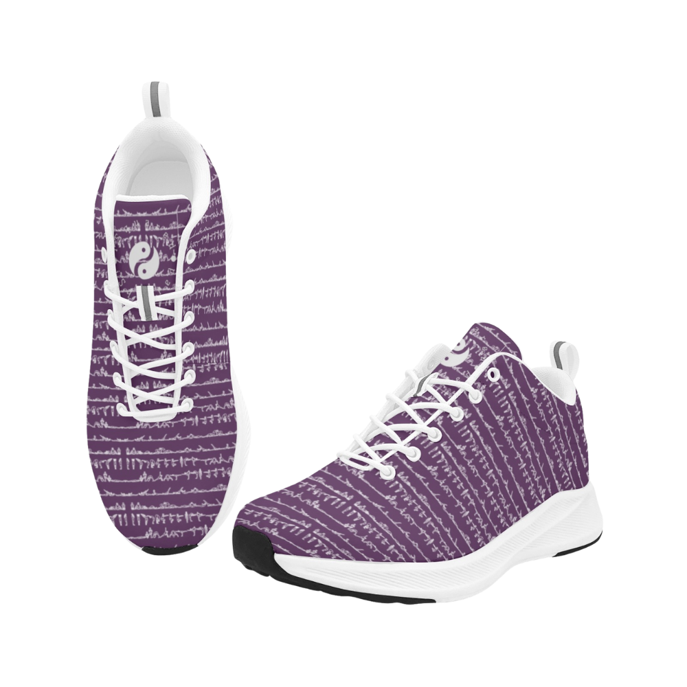 Bikram Ember iSquared Men Runners in purple with white script pattern, featuring a breathable faux suede upper and lace-up design.