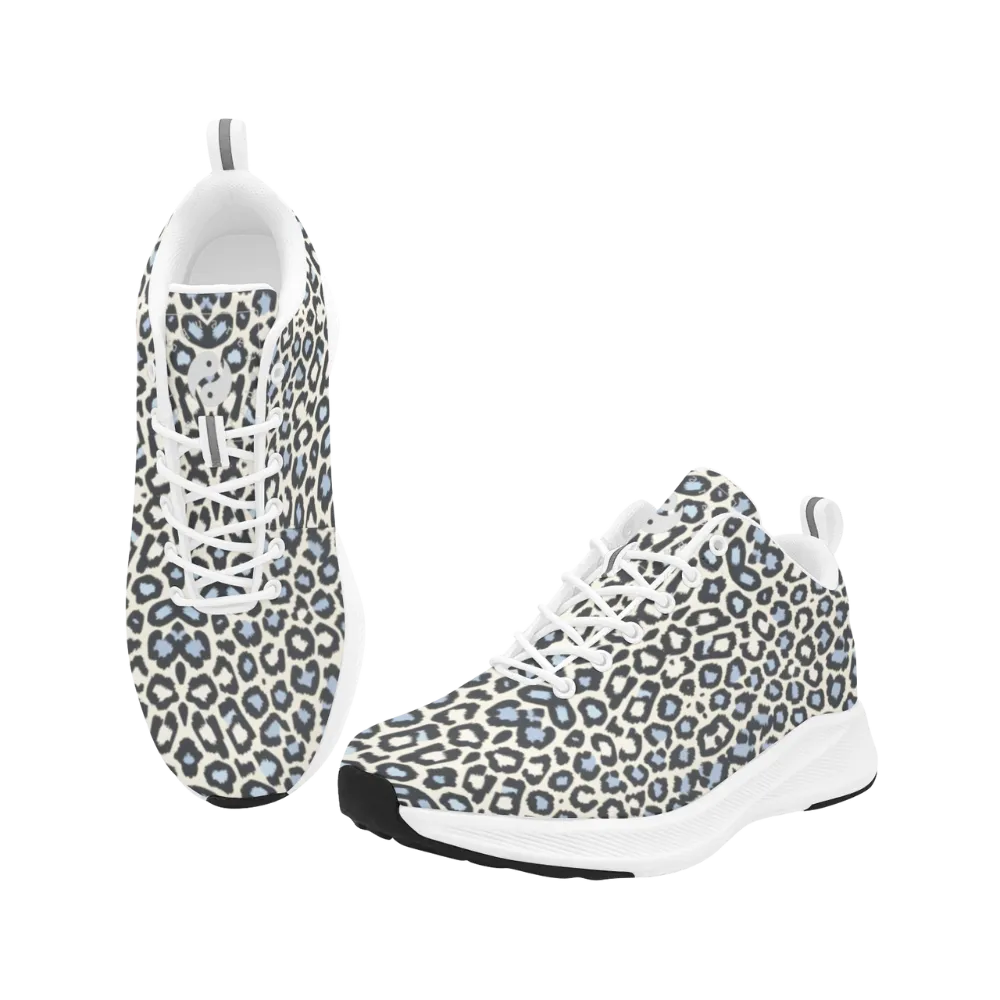 Wild Leopards iSquared Men Runners feature a leopard print design with shades of blue and black on a light background.