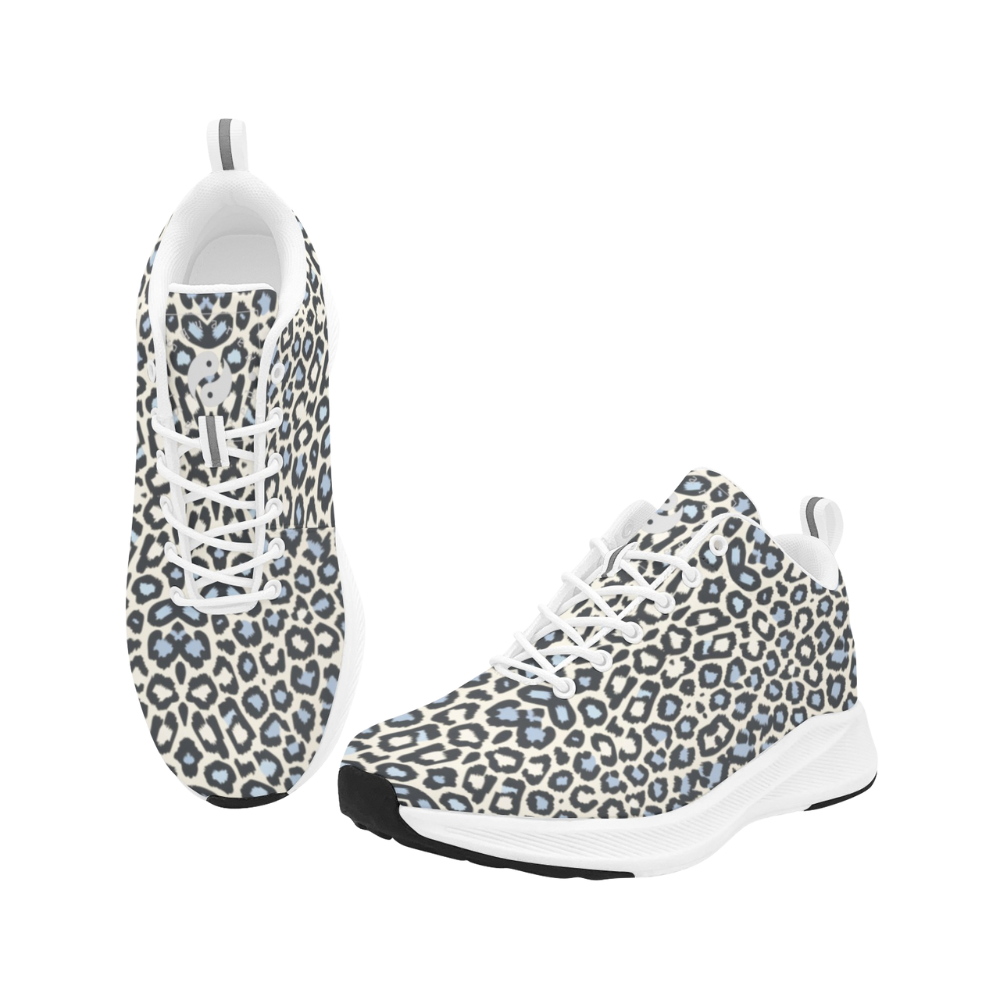 Wild Leopards iSquared Men Runners feature a leopard print design with shades of blue and black on a light background.