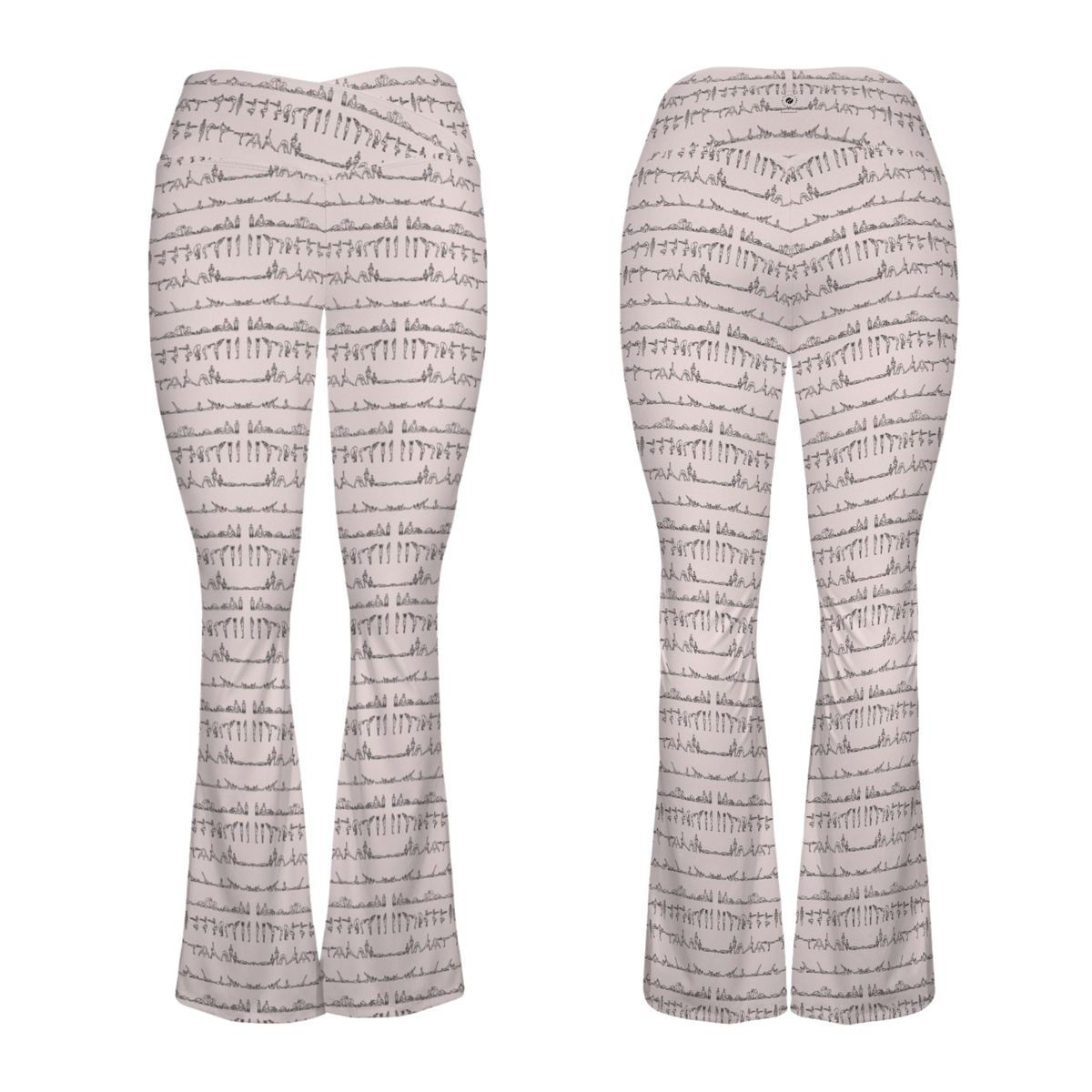 Bikram Pastel Cross Waisted Flare Leggings with crossover waistband, V seam, and flare leg silhouette