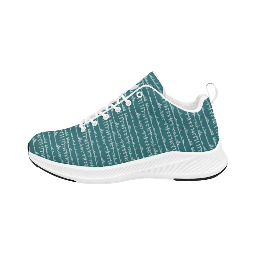 Bikram Ember iSquared Men Runners in teal with a textured white pattern and white soles, featuring a modern design.