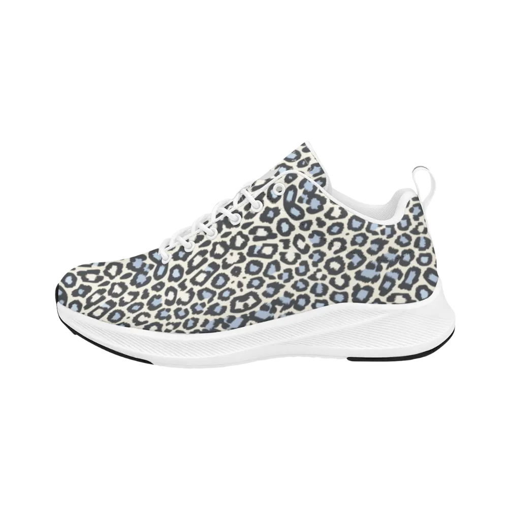 Wild Leopards iSquared Men Runners featuring a light beige base with blue and black leopard spots, designed for comfort and style.