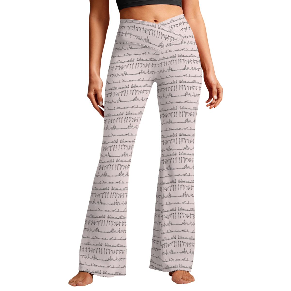 Bikram Pastel Cross Waisted Flare Leggings with crossover waistband, V seam, and flare leg silhouette