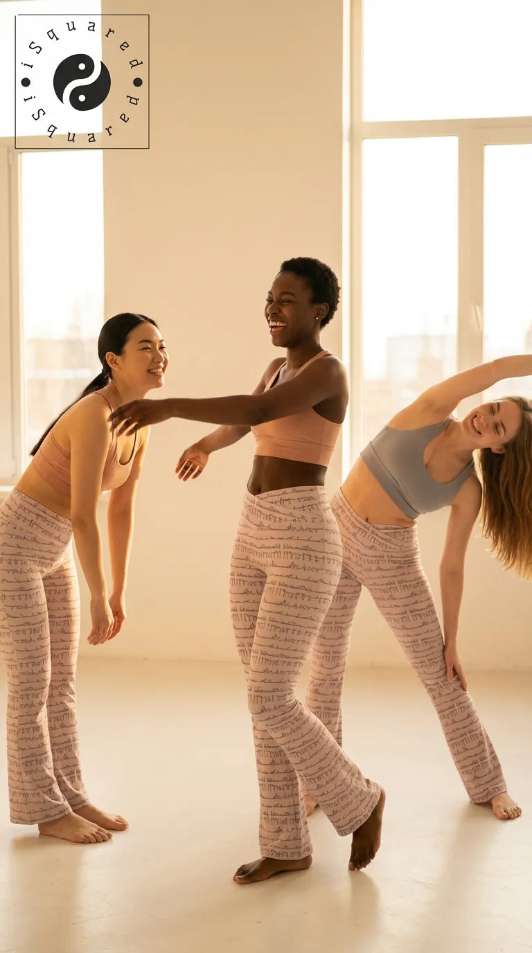 Bikram Pastel Cross Waisted Flare Leggings with crossover waistband, V seam, and flare leg silhouette