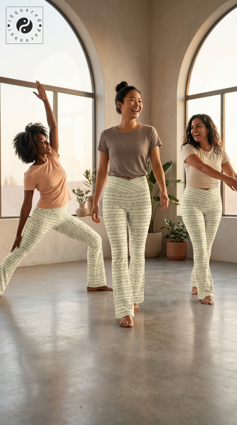 Bikram Pastel Cross Waisted Flare Leggings with crossover waistband, V seam, and flare leg silhouette