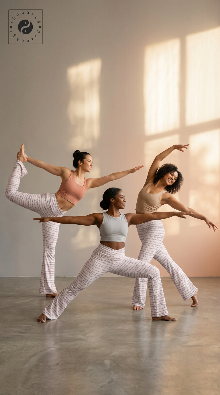 Bikram Pastel Cross Waisted Flare Leggings with crossover waistband, V seam, and flare leg silhouette