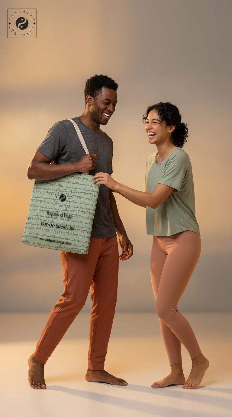 Bikram Pastel iSquared Yoga tote bag in 100% cotton canvas with double-sided 26-posture Bikram series print