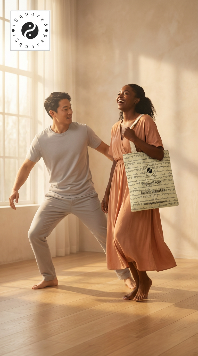 Bikram Pastel iSquared Yoga tote bag in 100% cotton canvas with double-sided 26-posture Bikram series print