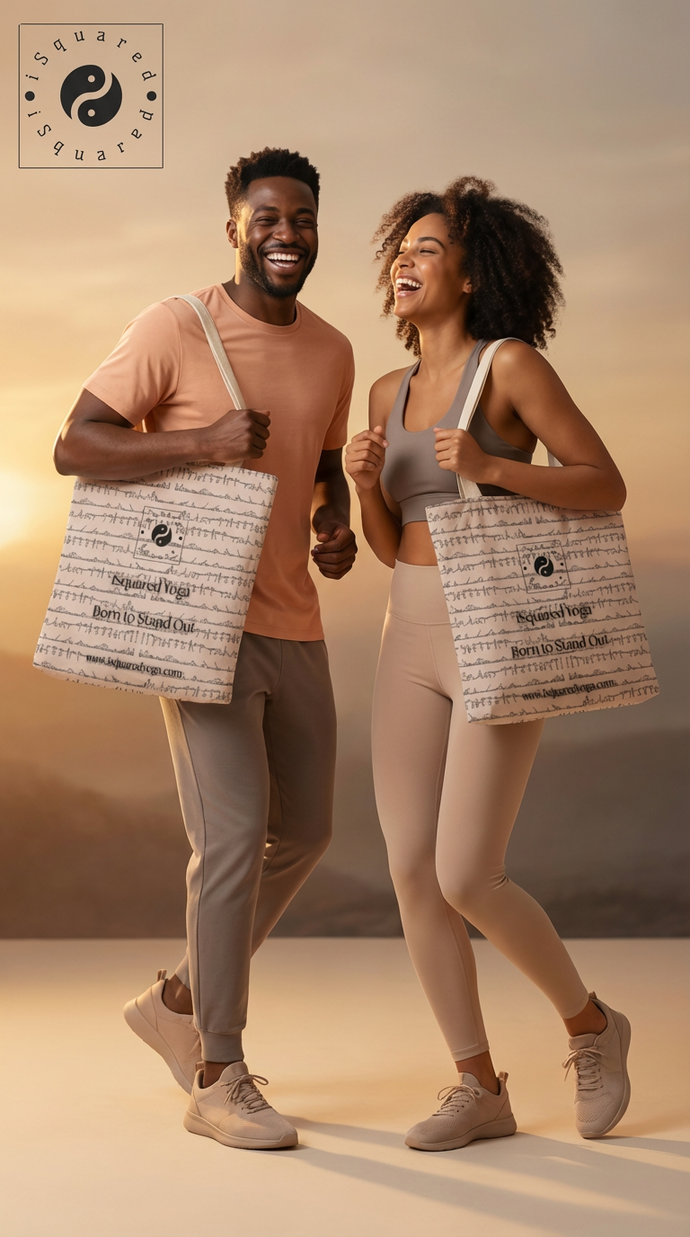 Bikram Pastel iSquared Yoga tote bag in 100% cotton canvas with double-sided 26-posture Bikram series print