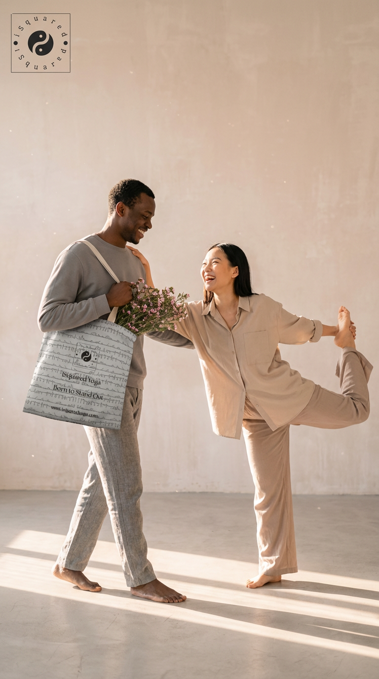 Bikram Pastel iSquared Yoga tote bag in 100% cotton canvas with double-sided 26-posture Bikram series print