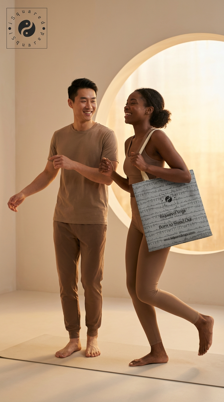 Bikram Pastel iSquared Yoga tote bag in 100% cotton canvas with double-sided 26-posture Bikram series print